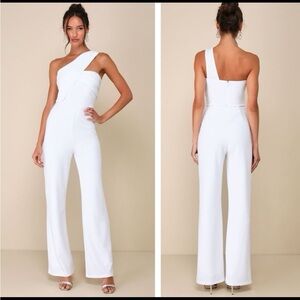 Lulus Devoted to Fun Ivory One-Shoulder Sleeveless Jumpsuit Size Small Bridal